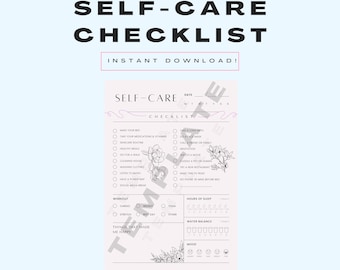 Self Care Planner Printable Mindfulness, Self-Love Journal Mental, Health Worksheet Checklist Wellness Well-being Counseling Therapy
