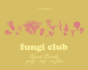 Fungi Club – Hand-Drawn Illustration Clip Art (SVG, PNG, AI)