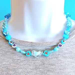 Blue neon cyberpunk,kawaii choker necklace.Harajuku jewellery.rave jewelry.Harajuku necklace.cute Y2k choker.90s pastel punk beaded choker.