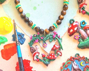 Mystische Cottagecore Handbemalte Wald Halskette-Fairycore Schmuck-Verzauberte Fantasy Schmuck-Märchen Weihnachten Boho Choker Halskette