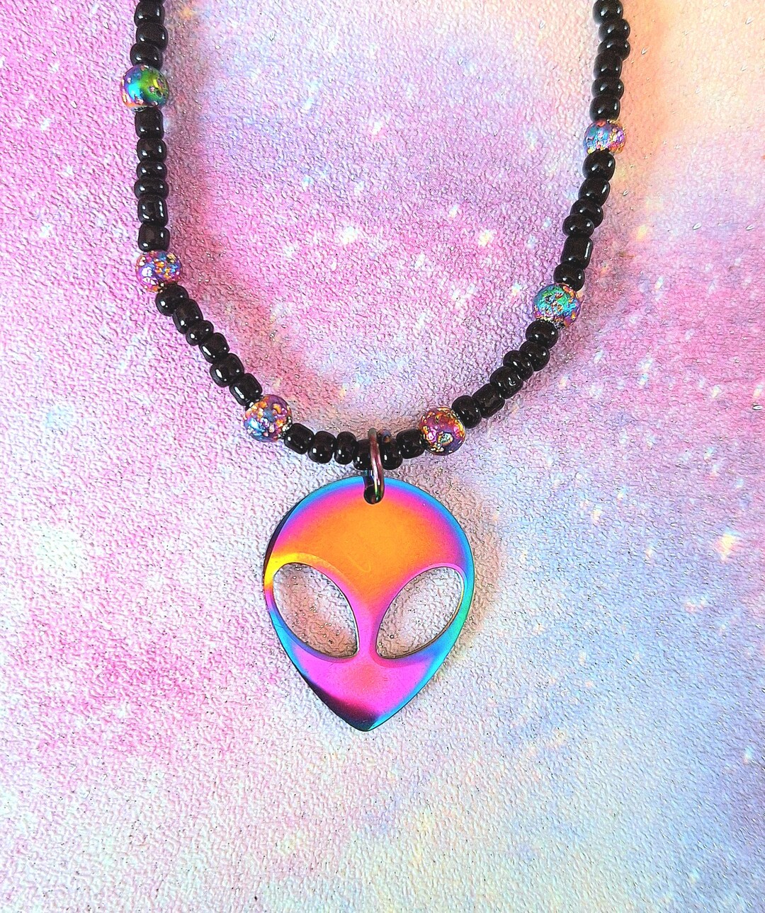 Handmade Rainbow Holargraphic Alien Necklace.cyberpunk Necklace,kawaii ...