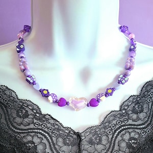 purple neon cyberpunk kawaii choker necklace.candycore jewellery.Rave jewelry.harajuku necklace.y2k choker.90s pastel punk beaded choker.