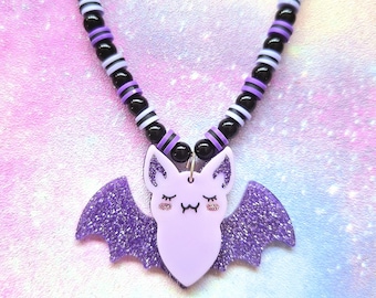 Schattige glitter vleermuis hanger choker ketting-gothic halloween ketting-harajuku glitter vleermuis sieraden-kawaii goth sieraden-heksen spooky choker