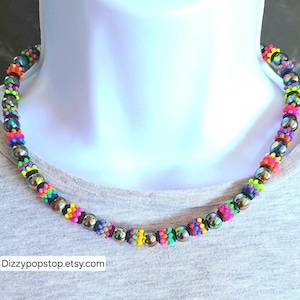 Neon Punk Cyberpunk Beaded Choker Necklace,Handmade,Reflective Beaded Choker,Cyberpunk Jewelry,Rave Necklace,Synthwave Kawaii Y2k Choker.