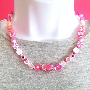 Pink kawaii neon cyberpunk choker necklace.candycore jewellery.rave jewelry.harajuku necklace.cute y2k choker.90s pastel punk beaded choker