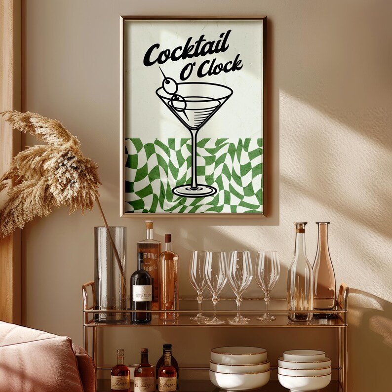 Martini Bar Cart Art Print Signature Drink Wall Art Vintage Cocktail ...