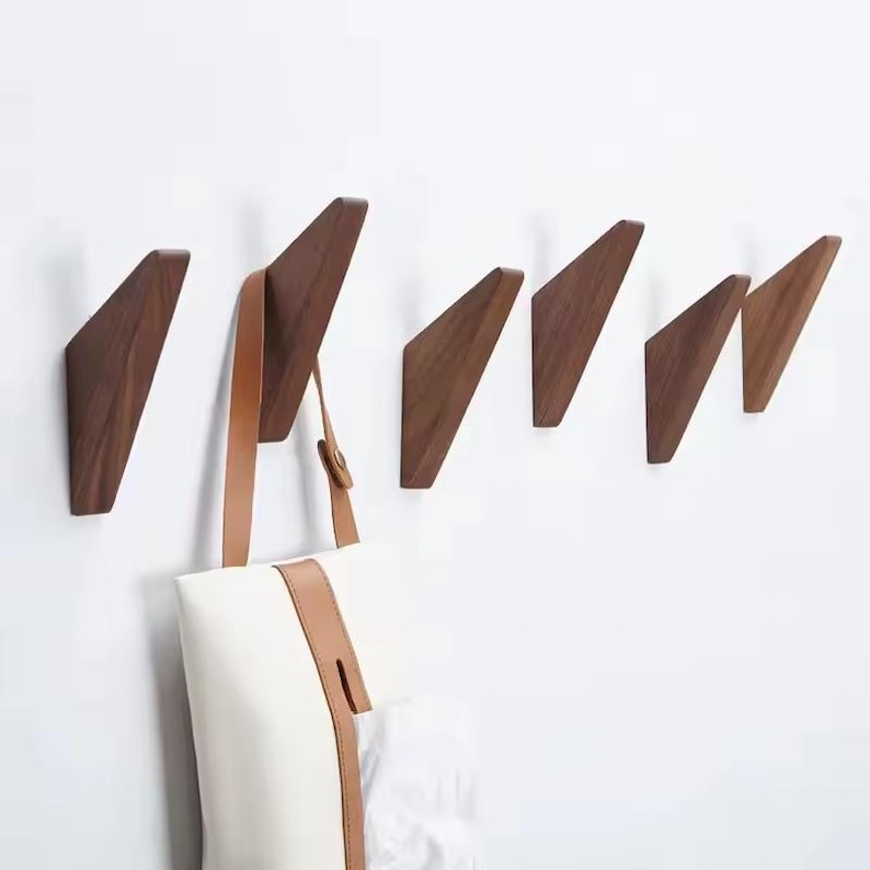 Wood Wall Hooks Entryway | Walnut Coat Rack | Scandinavian Wall Hanger ...