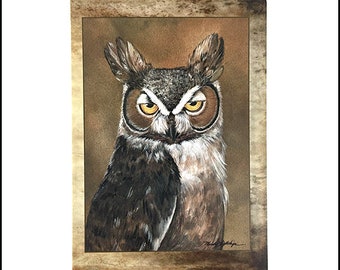 Great Horned Owl Greeting Card / Owl Blank NoteCard / Blank Note Cards with Envelopes Nature / Owl Lovers / Great Horned Owl Illustration