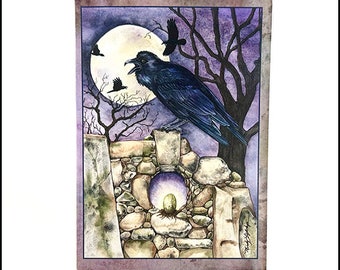 Raven Greeting Card / Crow Notecard /Crow Art / Crow Card / Black Crow Raven Notecard /Crow Lover Card / Corvid Art Card / Murder of Crows