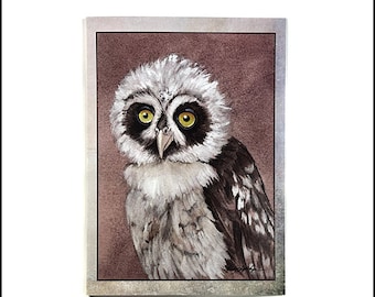 Baby Owl Greeting Card / Owl Blank NoteCard / Blank Note Cards with Envelopes / Owl Lovers / Spectacled Owl Illustration/ Tropical Owl