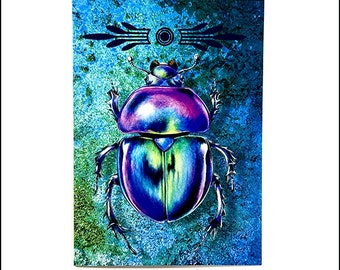 Purple Dung Beetle / Dung Beetle Greeting Card / Insect Blank Notecard / Beetle Insect Card / Dung Beetle Note Card 5 x 7