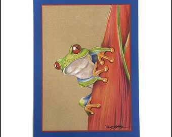 Red-Eyed Tree Frog Greeting Card/ Tropical Frog / Colorful Frog  / Frog Lovers / 5 x 7 Blank/