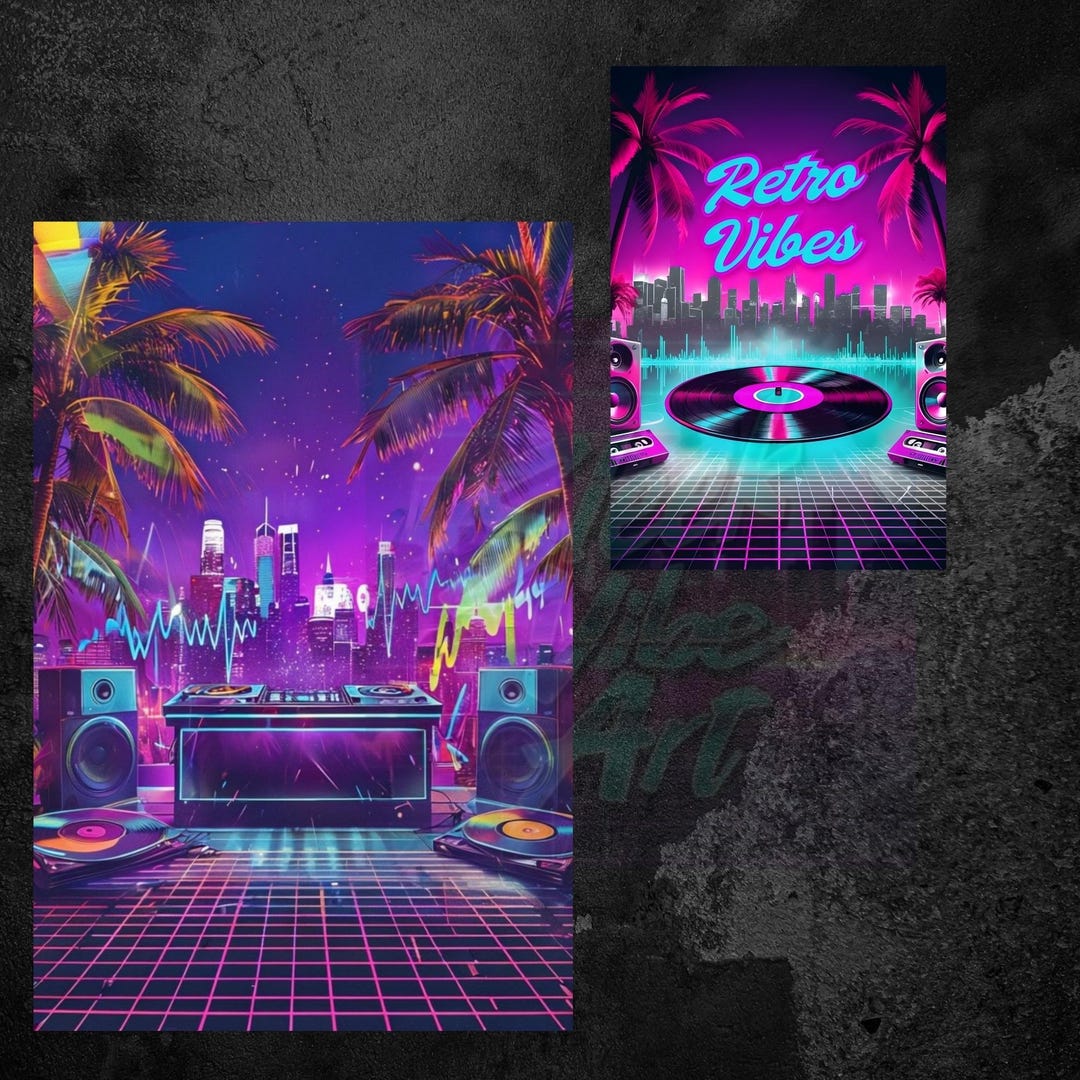 Vaporwave Digital Art Bundle - Retro 80s Synthwave Prints - Neon ...