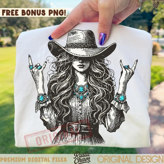 Boutique Western Rockstar Cowgirl Aesthetic Rodeo PNG Bundle, Retro Country Girl Turquoise Sublimation, Rustic Desert Clipart