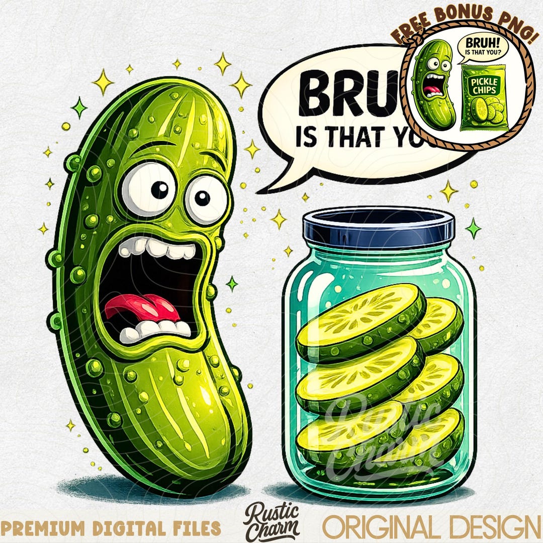 Rustic Shocked Pickle Lover Meme PNG, Funny Cartoon Pickle Chips Design ...