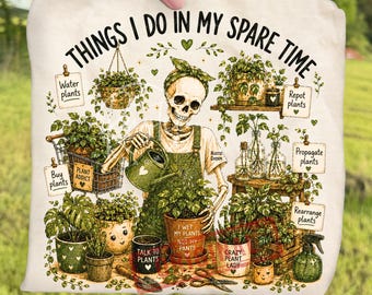 Retro Botanical Skeleton Things I Do In My Spare Time Plant Lover PNG Bundle, Goth Plant Mom Sublimation, Rustic Halloween Clipart