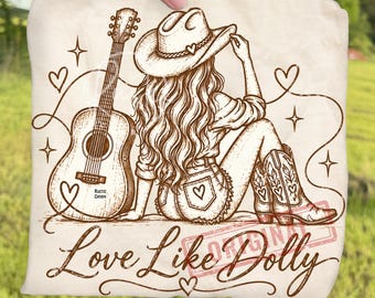 Boho Country Music Cowgirl Love Like Dolly PNG Bundle, Retro Western Girl Clipart, Vintage Cowboy Hat Guitar Boots Sublimation