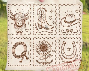 Western Cowgirl Hat Mama Highland Cow PNG Bundle, Retro Cowboy Boots Horseshoe Stamp Sublimation, Rustic Country Mom Sunflower Clipart