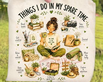 Retro Self Care Girl Things I Do In My Spare Time PNG Bundle, Cozy Reader Sublimation, Book Lover Journaling Coffee Relax Digital Download