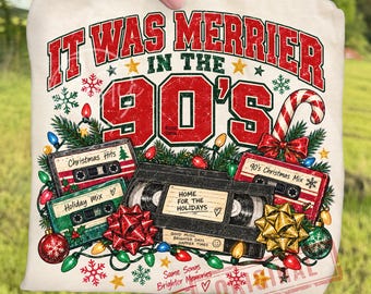 Retro 90s Nostalgic Christmas Lights Mixtape PNG Bundle, It Was Merrier in the 90s Clipart, Vintage Cassette Tape Holiday Sublimation
