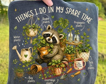 Raccoon Indoor Plant Lady Things I Do In My Spare Time Plant Lover PNG Bundle, Houseplant Lover Sublimation, Botanical Mom Digital Download