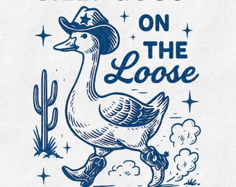 Oie idiote en vrac PNG, sublimation d'humour du désert animal de ferme de l'ouest vintage, oie de cow-boy rétro avec des bottes ferme des cliparts