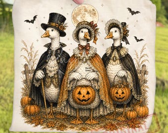 Vintage Halloween Witch Goose PNG Bundle, Retro Victorian Goose Pumpkin Sublimation, Rustic Spooky Fall Clipart