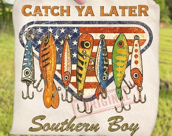 Retro Catch Ya Later American Flag Fishing Shirt PNG, Fisherman Outdoor Graphic, Patriotic Dad Fishing Sublimation, Fishing Lure Clipart