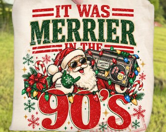 Retro Santa 90s Christmas Holiday PNG, It Was Merrier Sublimation, Vintage Nostalgic Christmas Music Boombox Clipart