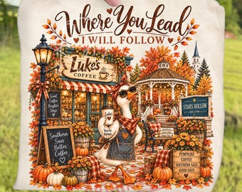 Retro Cozy Season Goose Small Town Fall PNG, Autumn Leaves Pumpkin Coffee Shop Sublimation, Stars Hollow Gilmore Girls Inspired Clipart