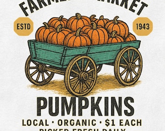 Farmers Market Pumpkins Cart PNG, Retro Fall Vintage Sublimation, Rustic Pumpkin Patch Graphic, Autumn Harvest Shirt Design