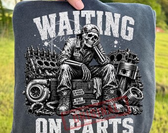 Retro Skeleton Diesel Waiting On Parts Mechanic PNG Bundle, Funny Auto Repair Sublimation, Garage Tools Wrench Meme Clipart