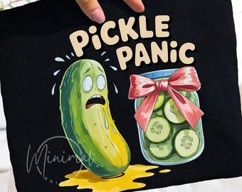 Funny Hand Drawn Pickle Panic Food Pun PNG, Cartoon Dill Jar Canning Humor Clipart