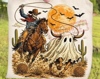 Rustic Haunted Ranch Cowboy Skeleton Western Halloween PNG Bundle, Spooky Ghost Horse Sublimation, Vintage Halloween Clipart