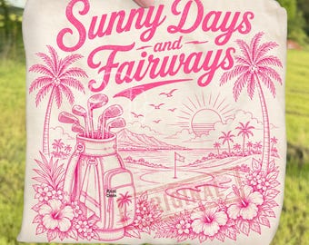 Pink Tropical Golf Girl Sunny Days and Fairways PNG Bundle, Retro Summer Women's Golf Lover Sublimation, Rustic Vacation Digital Download