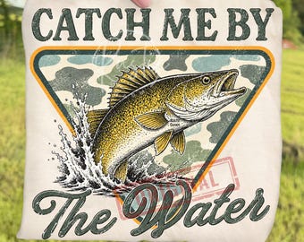 Vintage Walleye Fishing Catch Me By The Water PNG Bundle, Retro Angler Fisherman Camping Sublimation, Outdoor Lake Life Clipart