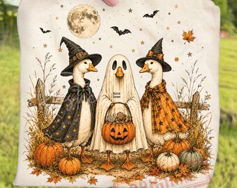 Spooky Halloween Ghost Witch Goose PNG Bundle, Retro Farmhouse Sublimation, Vintage Fall Pumpkin Clipart