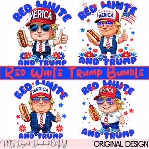 Zabawny Trump 4 lipca PNG: Patriotyczny clipart z hotdogiem (pobieranie cyfrowe)