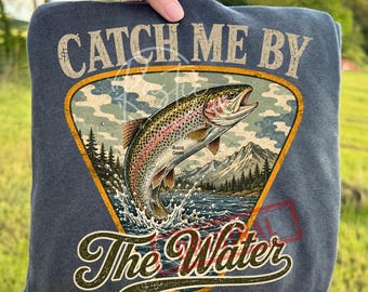 Vintage Rainbow Trout Fishing Catch Me By The Water PNG Bundle, Fisherman Lake Life Sublimation, Outdoor Adventure Camping Clipart