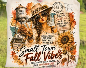 Rustic Country Girl Autumn Small Town Fall Vibes PNG bundle, Retro Southern Sass Sunflower Pumpkin Sublimation, Flora Clipart