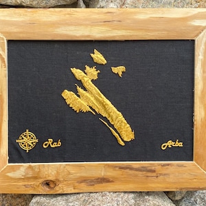 Tableau mural personnalisé de l'île de Rab avec cadre en bois récupéré – Fait main avec relief 3D 40 cm x 30 cm