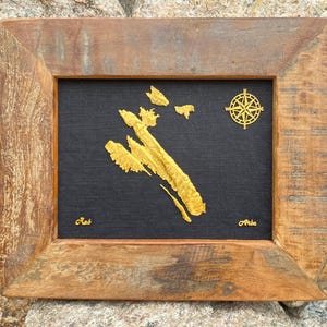 Tableau mural personnalisé de l'île de Rab avec cadre en bois récupéré – Fait main avec relief 3D 30 cm x 25 cm