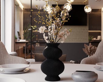 Moderne gerippte Vase perfekt für Lego Blumen - mattes Finish, minimalistisches 3D-gedrucktes Dekor