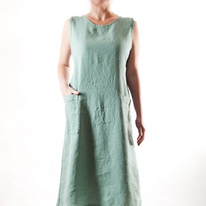 Linen Dress, Womens Loose Linen Dress, Womens Linen Clothing, Deep Celadon color.