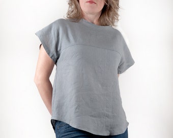 Loose linen tunic top. Light gray color. Light weight linen.