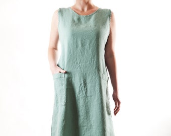 Linen Dress, Womens Loose Linen Dress, Womens Linen Clothing, Deep Celadon color.