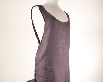 Crisscrossed Japanese style apron 100% Linen deep purple color Apron/Pinafore.