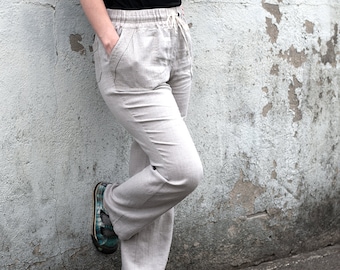 Linnen broek: casual zomerbroek voor dames met elastische taille