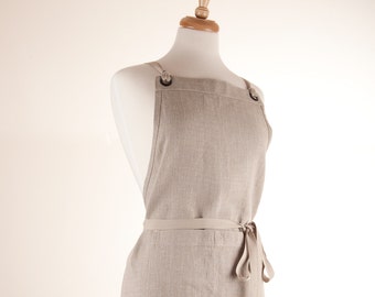 Linen Apron, Full Apron. 100% medium weight Linen. Natural color.