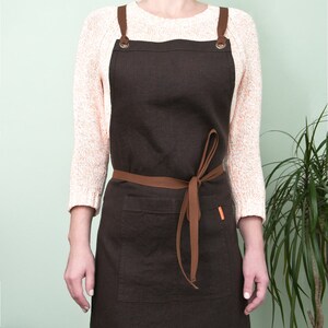 Linen Apron, Handmade Full Apron. 100% medium weight Linen. Rich chocolate brown color.